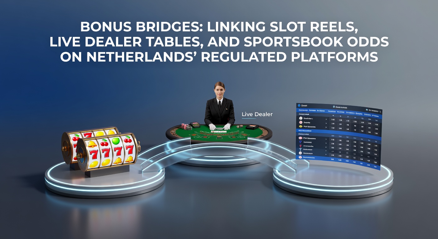 Grafische weergave van bonusbruggen die slots, live dealer tafels en sportsbook weddenschappen verbinden op een Nederlands platform