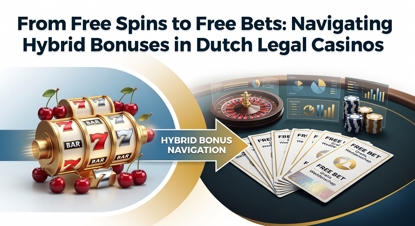 Grafische weergave van een hybride bonus die overlapt tussen slots met free spins en sportweddenschappen met free bets in een Nederlands casino-thema