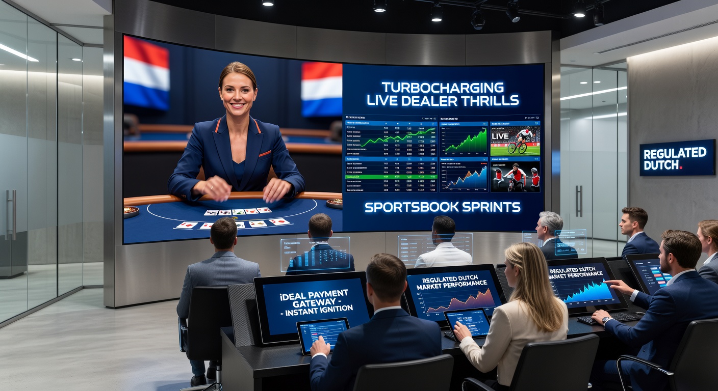 Dynamische weergave van een sportsbook interface met live odds voor een voetbalwedstrijd, naast een iDEAL bevestigingsscherm dat instant krediet toont op een Nederlands gereguleerd platform