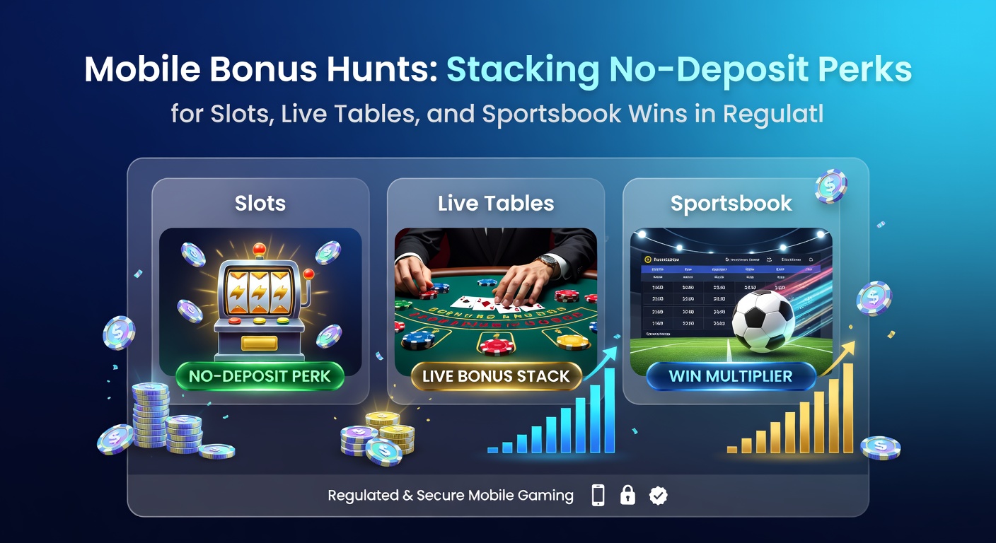 Mobiel scherm met gestapelde no-deposit bonussen voor live roulette en sportsbook op een legaal NL casino platform