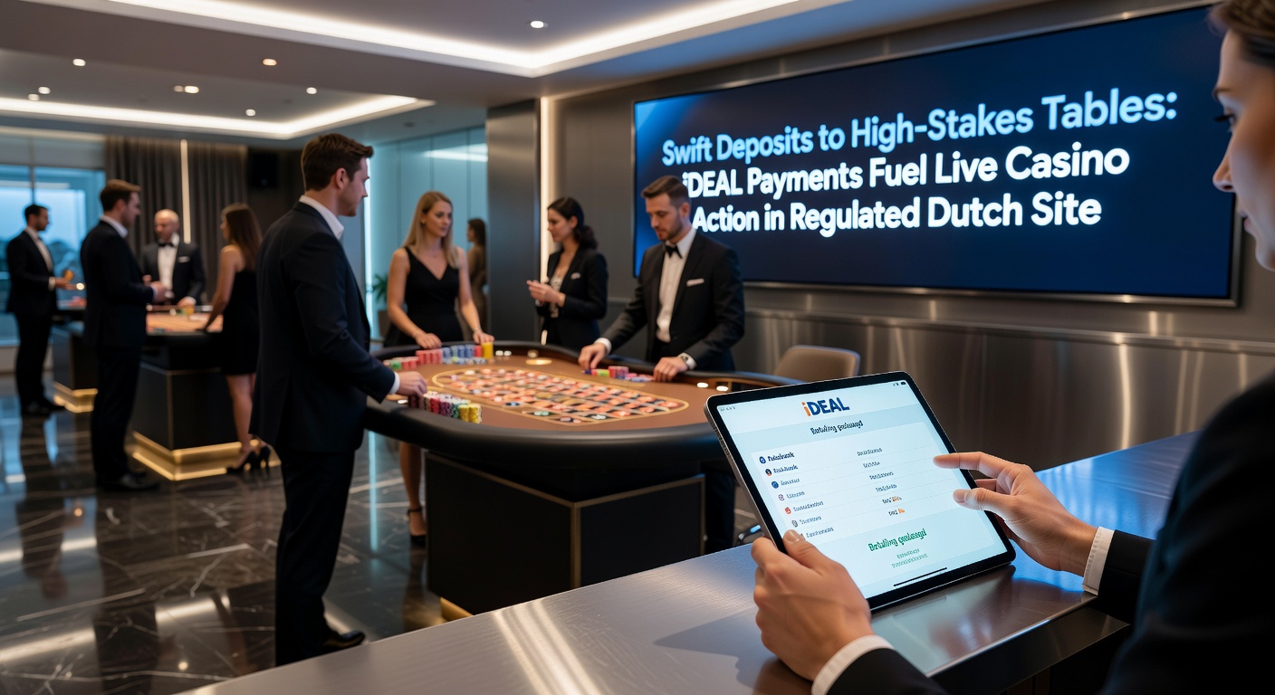 Live dealer aan een high-stakes roulette-tafel in een Nederlands online casino, met iDEAL-logo zichtbaar op het deposit-scherm
